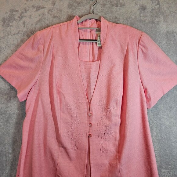 White Stag Womens 22W/24 Pink midi Dress feminine Embroidery Rayon office modest - Picture 4 of 12